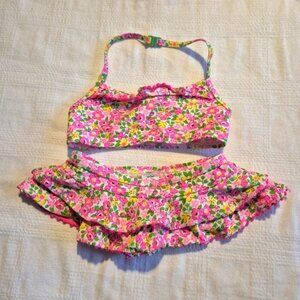 Mini Boden girls size 3-4 years pink, green and white halter bikini neon colors